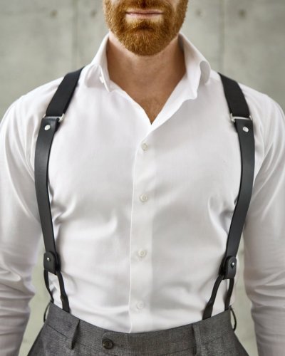 Leather Front Suspenders | Black