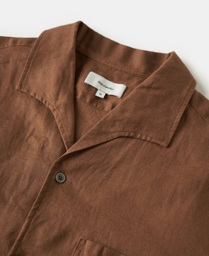 Vintage Italian Camp Collar Linen Shirt | Rust - Size: M