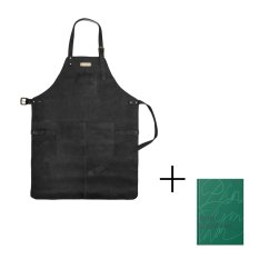 Sada | Celokožená zástera BOB | Čierna & Kniha kuchárska Pána Tymiána