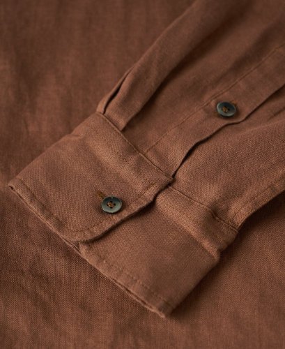 Vintage Italian Camp Collar Linen Shirt | Rust - Size: M