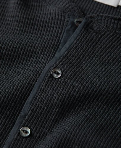 Honeycomb Waffle Knit Henley T-Shirt | Black - Size: XXL
