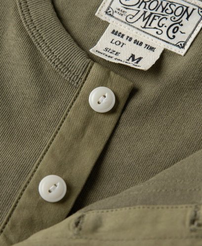 Vintage henley tričko s krátkym rukávom | Army zelená