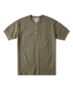 Vintage henley tričko s krátkym rukávom | Army zelená