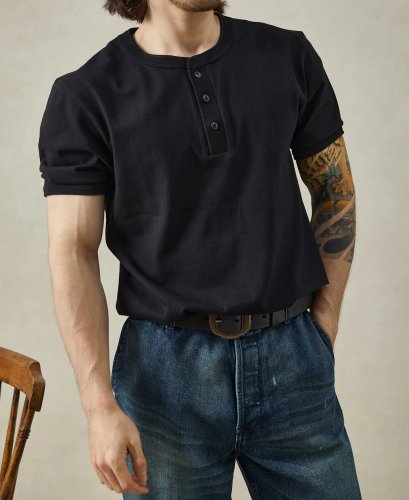 Tubulárne henley tričko s krátkym rukávom | Čierne - Veľkosť: XL