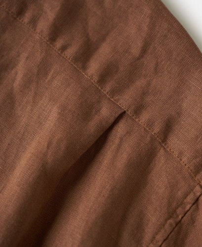 Vintage Italian Camp Collar Linen Shirt | Rust - Size: M