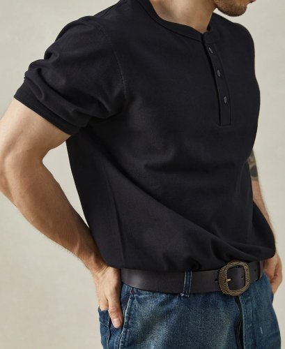 Tubulárne henley tričko s krátkym rukávom | Čierne - Veľkosť: XL
