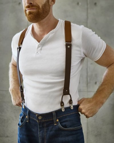 Leather Front Suspenders | Dark Brown