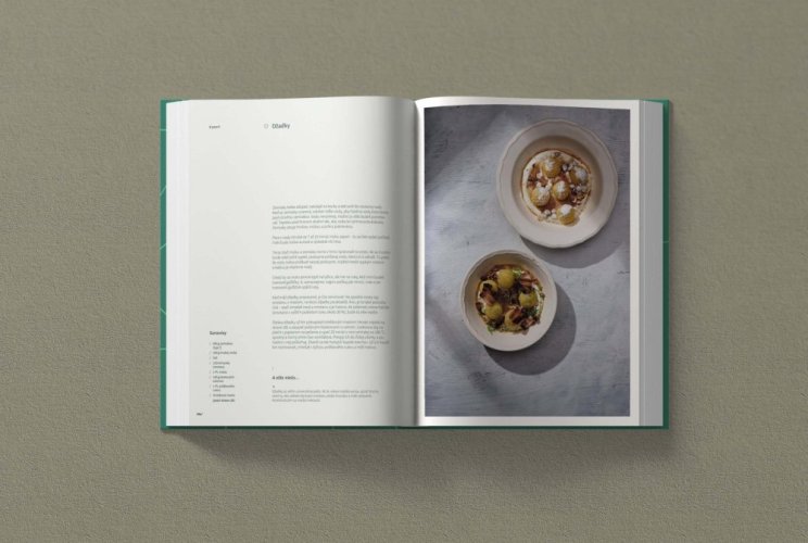 Sada | Celokožená zástera BOB | Koňaková & Kniha kuchárska Pána Tymiána