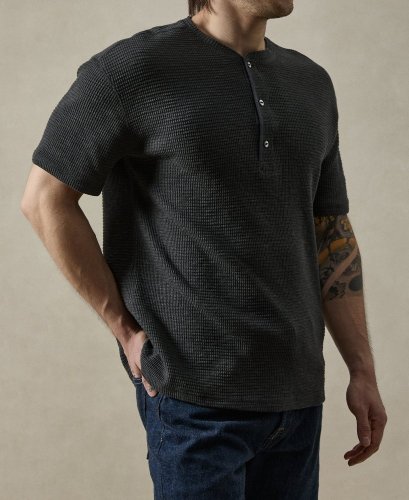 Henley tričko z úpletu | Čierne