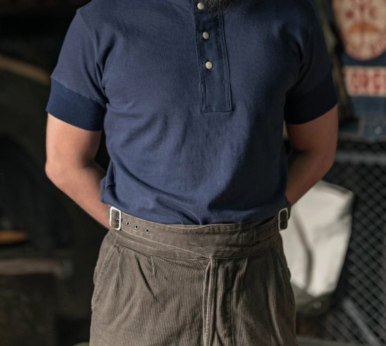 Vintage Short Sleeved Henley T-Shirt | Navy - Size: S