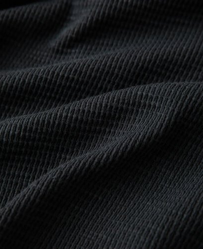 Honeycomb Waffle Knit Henley T-Shirt | Black - Size: XXL