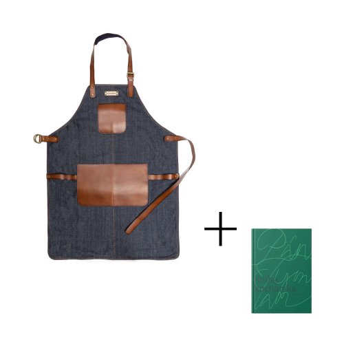 Sada | Celokožená zástera BOB | Modrá & Kniha kuchárska Pána Tymiána