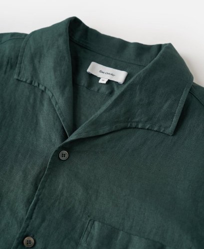 Ľanová košeľa s talianskym vintage golierom | Oceánovo zelená