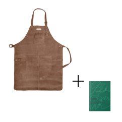 Sada | Celokožená zástera BOB | Havana hnedá & Kniha kuchárska Pána Tymiána