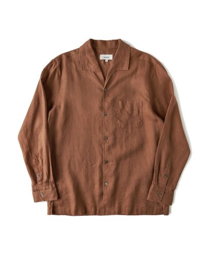 Vintage Italian Camp Collar Linen Shirt | Rust - Size: M
