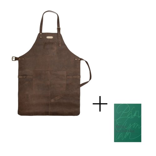 Sada | Celokožená zástera BOB | Kávová & Kniha kuchárska Pána Tymiána